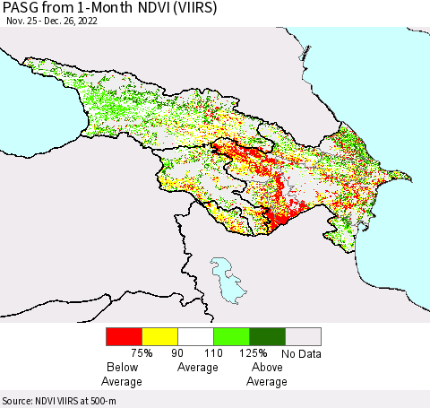 Azerbaijan, Armenia and Georgia PASG from 1-Month NDVI (VIIRS) Thematic Map For 12/19/2022 - 12/26/2022
