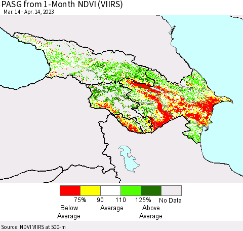 Azerbaijan, Armenia and Georgia PASG from 1-Month NDVI (VIIRS) Thematic Map For 4/7/2023 - 4/14/2023