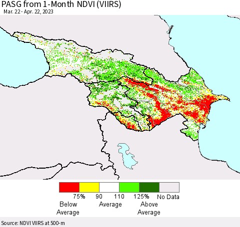Azerbaijan, Armenia and Georgia PASG from 1-Month NDVI (VIIRS) Thematic Map For 4/15/2023 - 4/22/2023