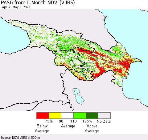 Azerbaijan, Armenia and Georgia PASG from 1-Month NDVI (VIIRS) Thematic Map For 5/1/2023 - 5/8/2023
