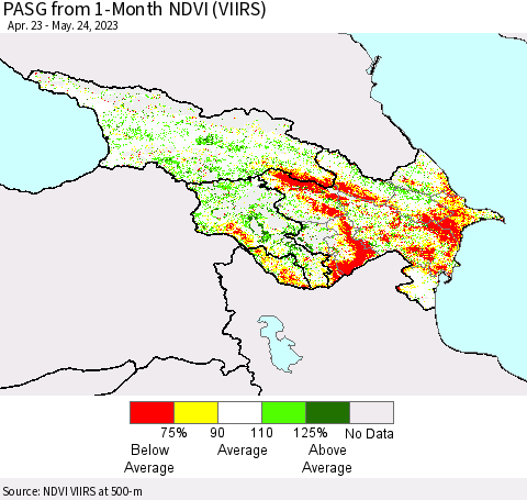Azerbaijan, Armenia and Georgia PASG from 1-Month NDVI (VIIRS) Thematic Map For 5/17/2023 - 5/24/2023