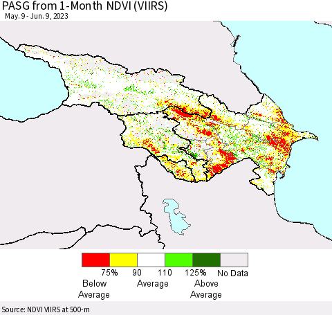 Azerbaijan, Armenia and Georgia PASG from 1-Month NDVI (VIIRS) Thematic Map For 6/2/2023 - 6/9/2023