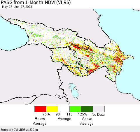 Azerbaijan, Armenia and Georgia PASG from 1-Month NDVI (VIIRS) Thematic Map For 6/10/2023 - 6/17/2023