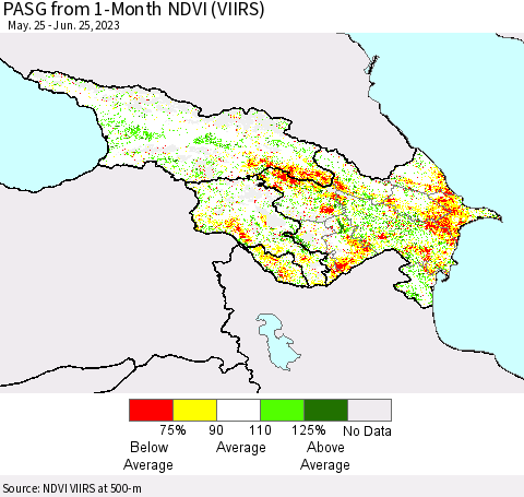 Azerbaijan, Armenia and Georgia PASG from 1-Month NDVI (VIIRS) Thematic Map For 6/18/2023 - 6/25/2023