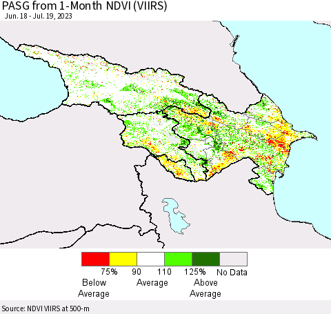 Azerbaijan, Armenia and Georgia PASG from 1-Month NDVI (VIIRS) Thematic Map For 7/12/2023 - 7/19/2023