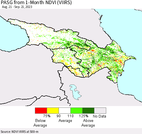 Azerbaijan, Armenia and Georgia PASG from 1-Month NDVI (VIIRS) Thematic Map For 9/14/2023 - 9/21/2023