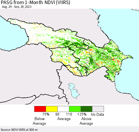 Azerbaijan, Armenia and Georgia PASG from 1-Month NDVI (VIIRS) Thematic Map For 9/22/2023 - 9/29/2023