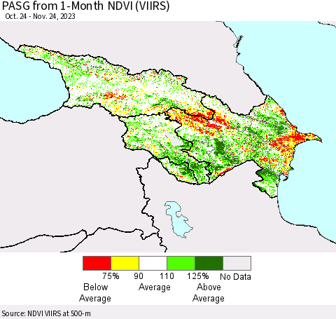Azerbaijan, Armenia and Georgia PASG from 1-Month NDVI (VIIRS) Thematic Map For 11/17/2023 - 11/24/2023