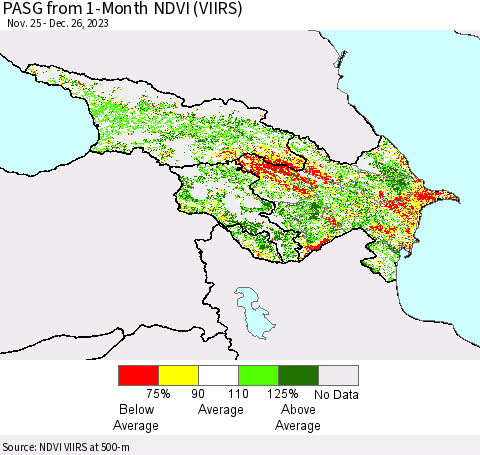 Azerbaijan, Armenia and Georgia PASG from 1-Month NDVI (VIIRS) Thematic Map For 12/19/2023 - 12/26/2023