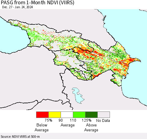 Azerbaijan, Armenia and Georgia PASG from 1-Month NDVI (VIIRS) Thematic Map For 1/17/2024 - 1/24/2024