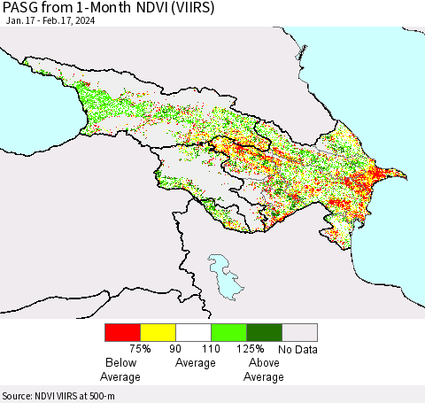 Azerbaijan, Armenia and Georgia PASG from 1-Month NDVI (VIIRS) Thematic Map For 2/10/2024 - 2/17/2024
