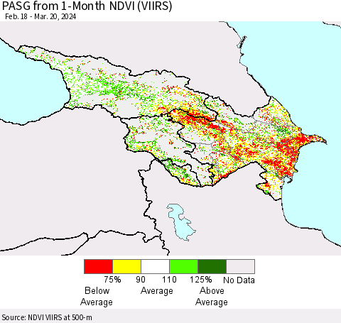 Azerbaijan, Armenia and Georgia PASG from 1-Month NDVI (VIIRS) Thematic Map For 3/13/2024 - 3/20/2024