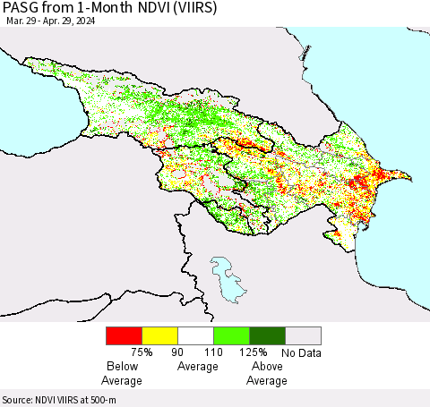 Azerbaijan, Armenia and Georgia PASG from 1-Month NDVI (VIIRS) Thematic Map For 4/22/2024 - 4/29/2024