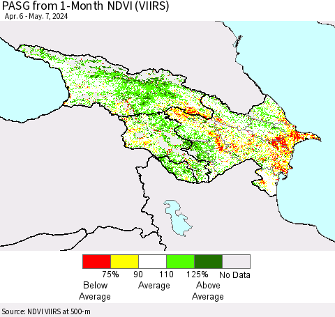 Azerbaijan, Armenia and Georgia PASG from 1-Month NDVI (VIIRS) Thematic Map For 4/30/2024 - 5/7/2024