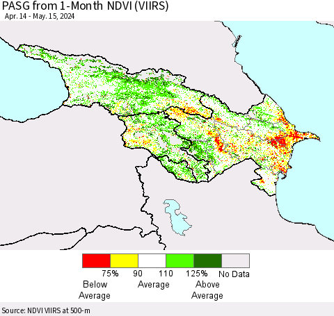 Azerbaijan, Armenia and Georgia PASG from 1-Month NDVI (VIIRS) Thematic Map For 5/8/2024 - 5/15/2024