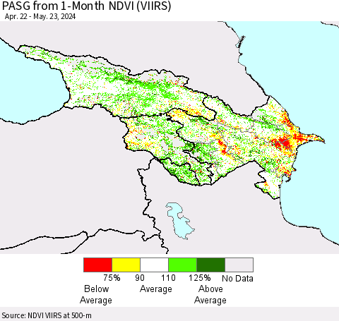Azerbaijan, Armenia and Georgia PASG from 1-Month NDVI (VIIRS) Thematic Map For 5/16/2024 - 5/23/2024