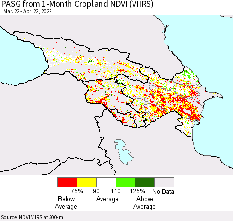 Azerbaijan, Armenia and Georgia PASG from 1-Month Cropland NDVI (VIIRS) Thematic Map For 4/15/2022 - 4/22/2022