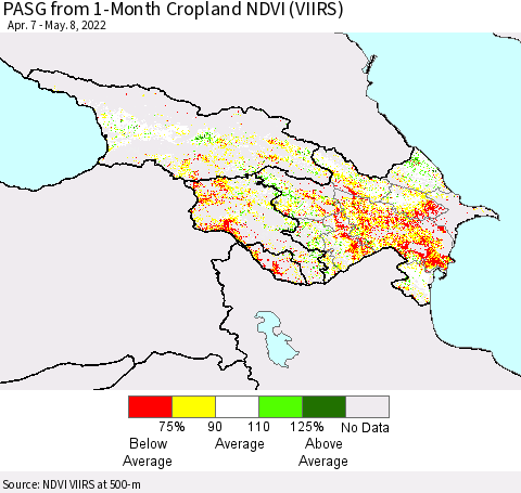 Azerbaijan, Armenia and Georgia PASG from 1-Month Cropland NDVI (VIIRS) Thematic Map For 5/1/2022 - 5/8/2022