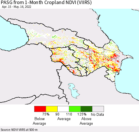 Azerbaijan, Armenia and Georgia PASG from 1-Month Cropland NDVI (VIIRS) Thematic Map For 5/9/2022 - 5/16/2022