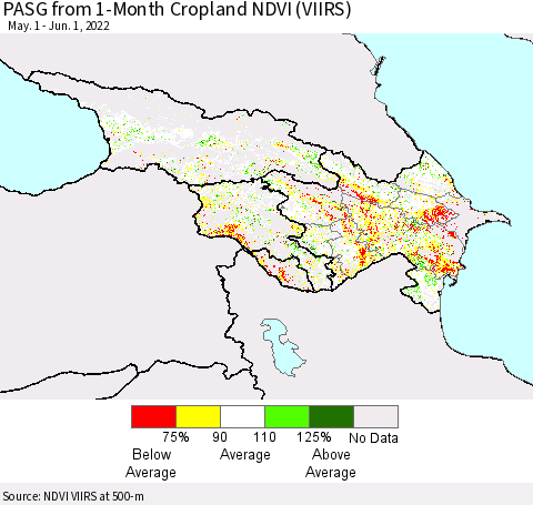 Azerbaijan, Armenia and Georgia PASG from 1-Month Cropland NDVI (VIIRS) Thematic Map For 5/25/2022 - 6/1/2022