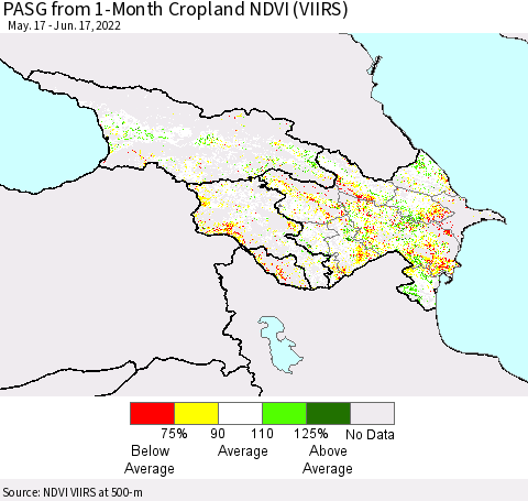 Azerbaijan, Armenia and Georgia PASG from 1-Month Cropland NDVI (VIIRS) Thematic Map For 6/10/2022 - 6/17/2022