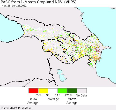 Azerbaijan, Armenia and Georgia PASG from 1-Month Cropland NDVI (VIIRS) Thematic Map For 6/18/2022 - 6/25/2022
