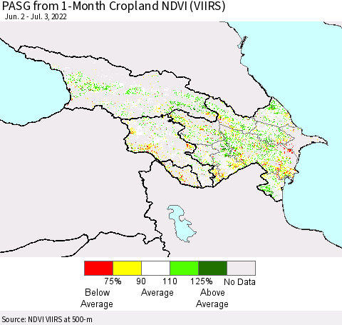 Azerbaijan, Armenia and Georgia PASG from 1-Month Cropland NDVI (VIIRS) Thematic Map For 6/26/2022 - 7/3/2022