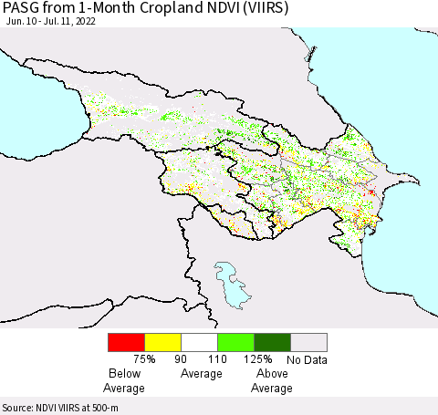 Azerbaijan, Armenia and Georgia PASG from 1-Month Cropland NDVI (VIIRS) Thematic Map For 7/4/2022 - 7/11/2022