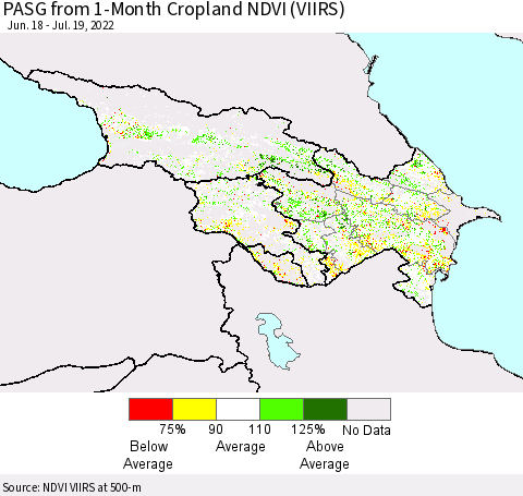Azerbaijan, Armenia and Georgia PASG from 1-Month Cropland NDVI (VIIRS) Thematic Map For 7/12/2022 - 7/19/2022