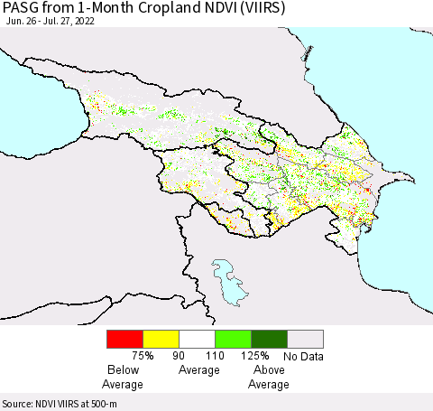 Azerbaijan, Armenia and Georgia PASG from 1-Month Cropland NDVI (VIIRS) Thematic Map For 7/20/2022 - 7/27/2022