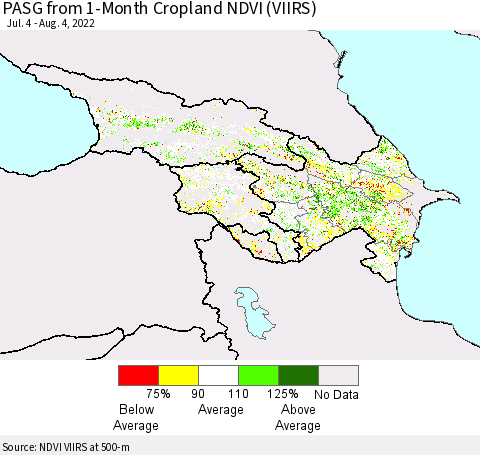 Azerbaijan, Armenia and Georgia PASG from 1-Month Cropland NDVI (VIIRS) Thematic Map For 7/28/2022 - 8/4/2022