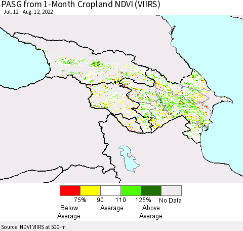 Azerbaijan, Armenia and Georgia PASG from 1-Month Cropland NDVI (VIIRS) Thematic Map For 8/5/2022 - 8/12/2022
