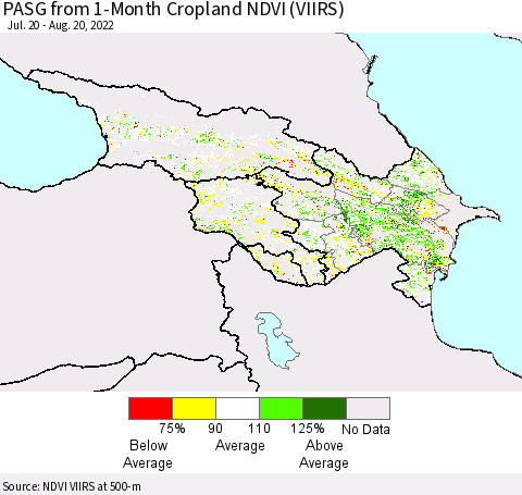 Azerbaijan, Armenia and Georgia PASG from 1-Month Cropland NDVI (VIIRS) Thematic Map For 8/13/2022 - 8/20/2022
