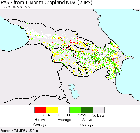 Azerbaijan, Armenia and Georgia PASG from 1-Month Cropland NDVI (VIIRS) Thematic Map For 8/21/2022 - 8/28/2022