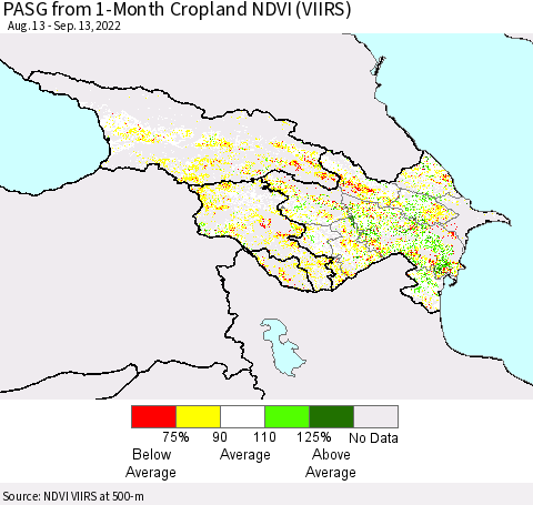 Azerbaijan, Armenia and Georgia PASG from 1-Month Cropland NDVI (VIIRS) Thematic Map For 9/6/2022 - 9/13/2022