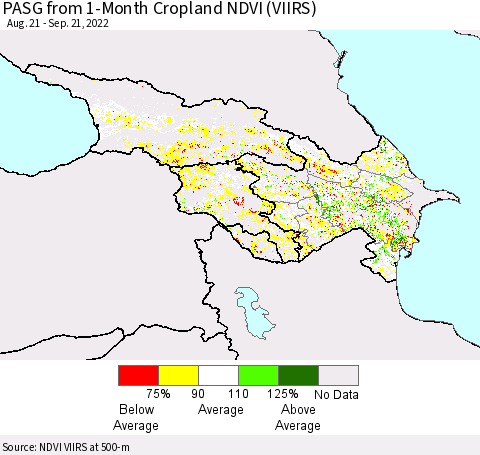 Azerbaijan, Armenia and Georgia PASG from 1-Month Cropland NDVI (VIIRS) Thematic Map For 9/14/2022 - 9/21/2022