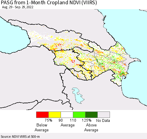 Azerbaijan, Armenia and Georgia PASG from 1-Month Cropland NDVI (VIIRS) Thematic Map For 9/22/2022 - 9/29/2022