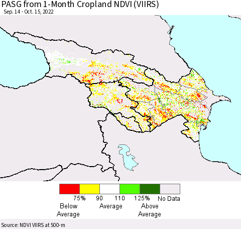 Azerbaijan, Armenia and Georgia PASG from 1-Month Cropland NDVI (VIIRS) Thematic Map For 10/8/2022 - 10/15/2022