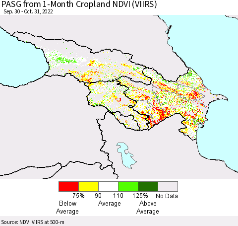 Azerbaijan, Armenia and Georgia PASG from 1-Month Cropland NDVI (VIIRS) Thematic Map For 10/24/2022 - 10/31/2022