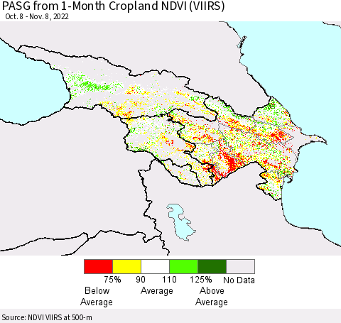 Azerbaijan, Armenia and Georgia PASG from 1-Month Cropland NDVI (VIIRS) Thematic Map For 11/1/2022 - 11/8/2022