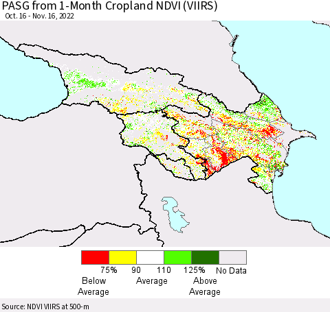 Azerbaijan, Armenia and Georgia PASG from 1-Month Cropland NDVI (VIIRS) Thematic Map For 11/9/2022 - 11/16/2022