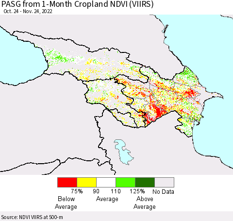 Azerbaijan, Armenia and Georgia PASG from 1-Month Cropland NDVI (VIIRS) Thematic Map For 11/17/2022 - 11/24/2022