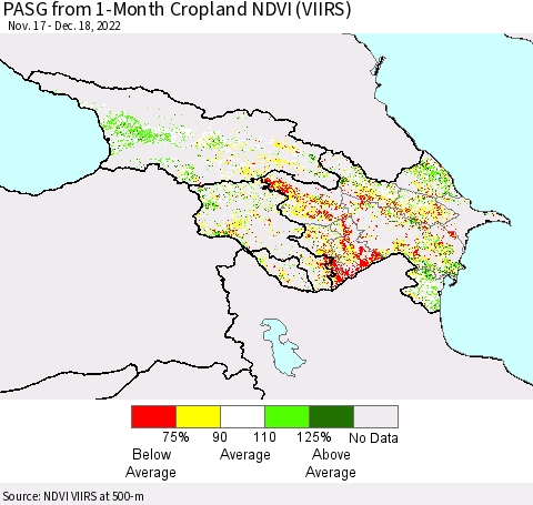 Azerbaijan, Armenia and Georgia PASG from 1-Month Cropland NDVI (VIIRS) Thematic Map For 12/11/2022 - 12/18/2022