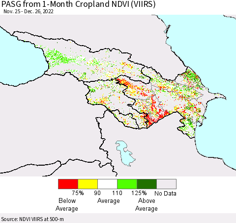 Azerbaijan, Armenia and Georgia PASG from 1-Month Cropland NDVI (VIIRS) Thematic Map For 12/19/2022 - 12/26/2022