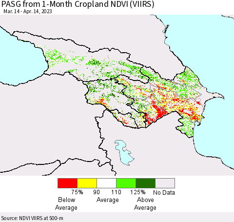 Azerbaijan, Armenia and Georgia PASG from 1-Month Cropland NDVI (VIIRS) Thematic Map For 4/7/2023 - 4/14/2023