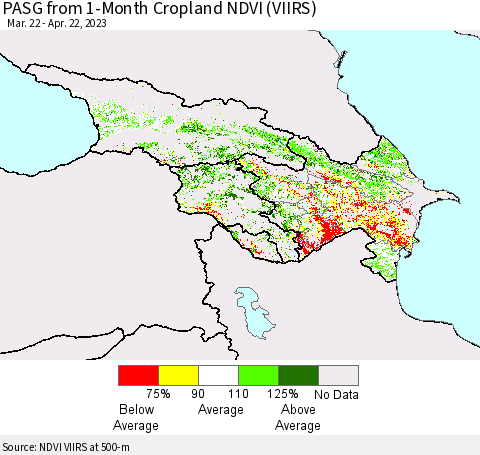 Azerbaijan, Armenia and Georgia PASG from 1-Month Cropland NDVI (VIIRS) Thematic Map For 4/15/2023 - 4/22/2023