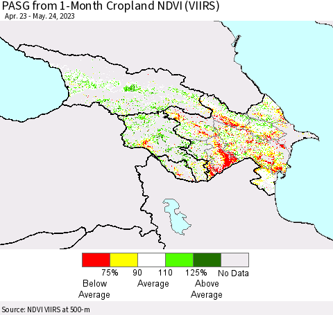 Azerbaijan, Armenia and Georgia PASG from 1-Month Cropland NDVI (VIIRS) Thematic Map For 5/17/2023 - 5/24/2023