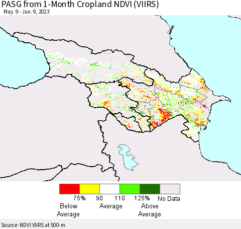 Azerbaijan, Armenia and Georgia PASG from 1-Month Cropland NDVI (VIIRS) Thematic Map For 6/2/2023 - 6/9/2023