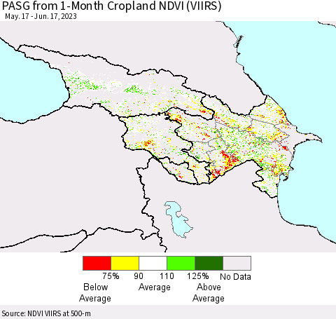 Azerbaijan, Armenia and Georgia PASG from 1-Month Cropland NDVI (VIIRS) Thematic Map For 6/10/2023 - 6/17/2023