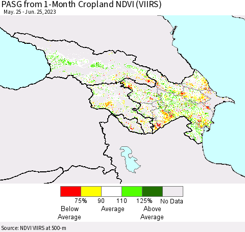 Azerbaijan, Armenia and Georgia PASG from 1-Month Cropland NDVI (VIIRS) Thematic Map For 6/18/2023 - 6/25/2023
